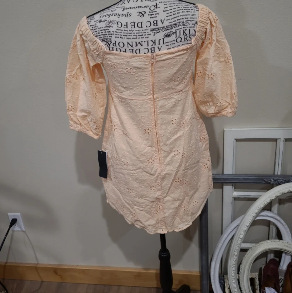 NWT City Studios Jr. Sz S Peach Eyelet Mini Dress off shoulder romantic Coquette
